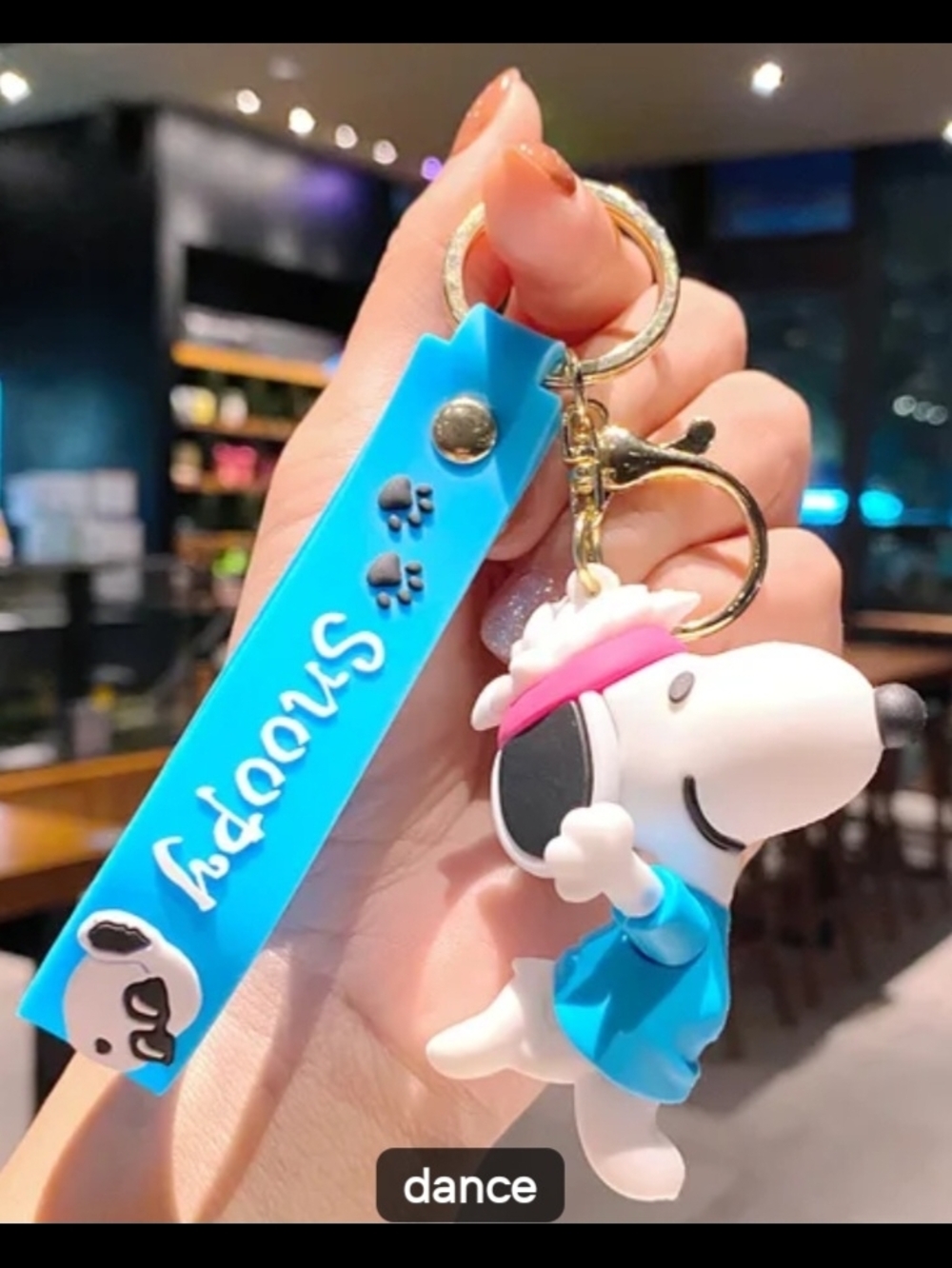 Snoopy Blue Silicone Keychain with Dog Charm - Picture 2 of 3